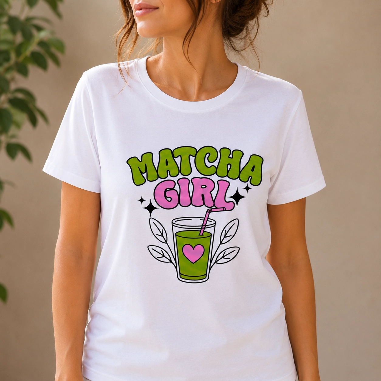 MATCHA GIRL BASKILI T-SHİRT
