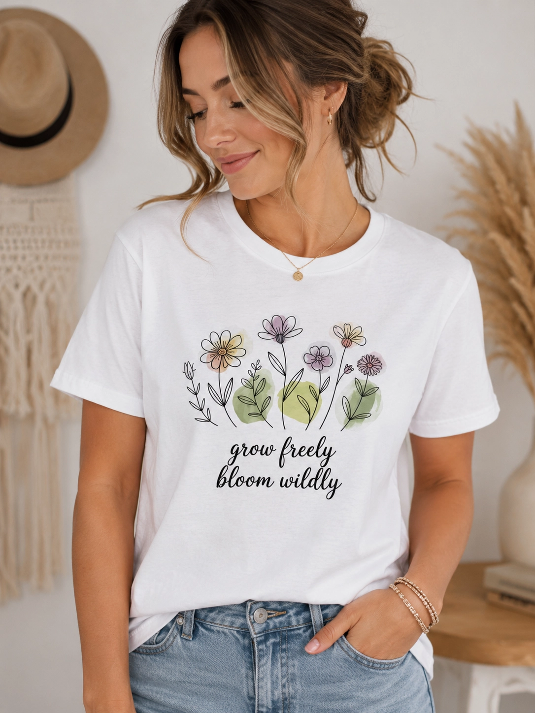 FLOWERSİ BASKILI T-SHİRT