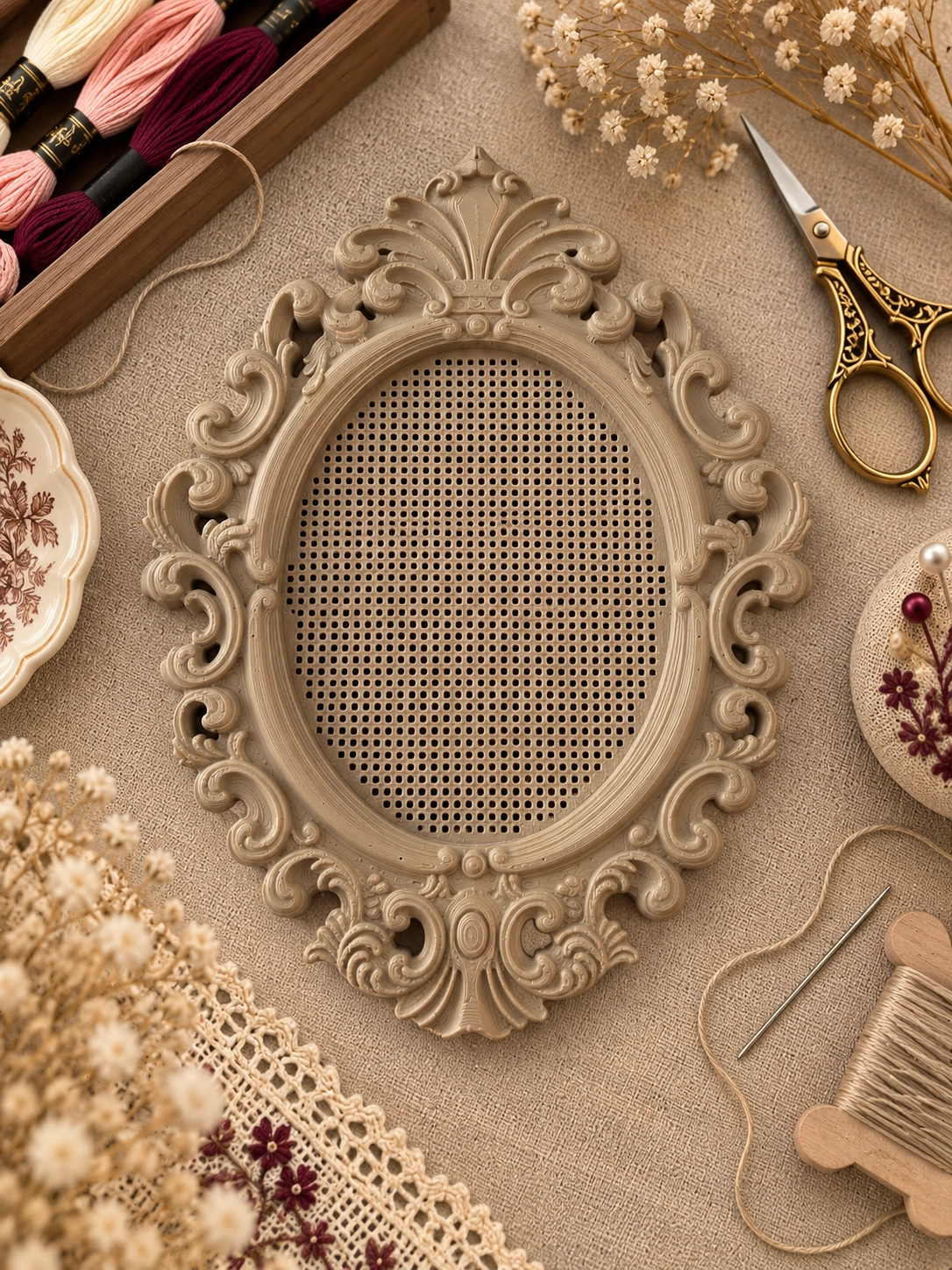 YENİ MODEL VINTAGE OVAL KANAVİÇE TABANI - BEJ
