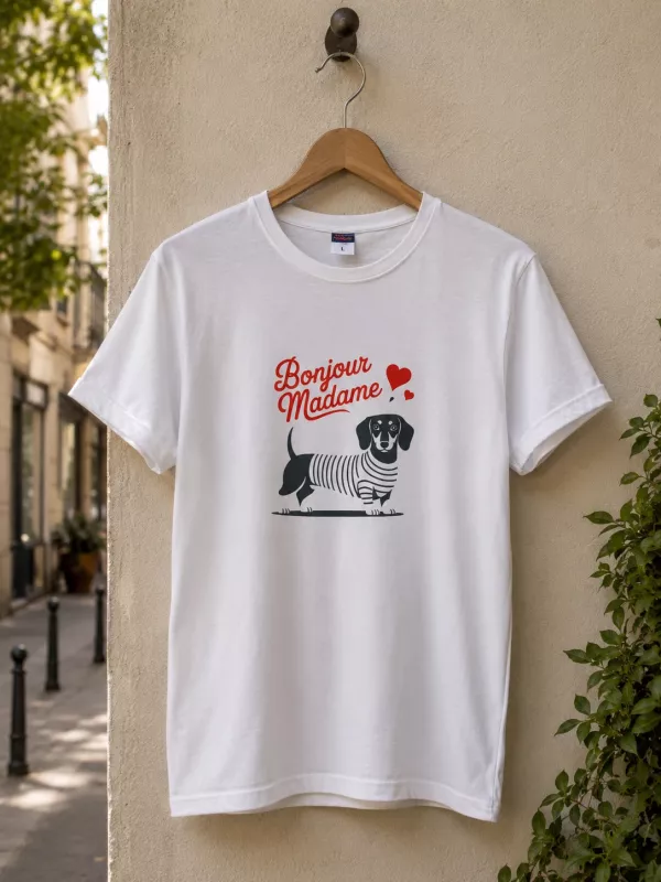 BONJOUR KÖPEK BASKILI T-SHİRT