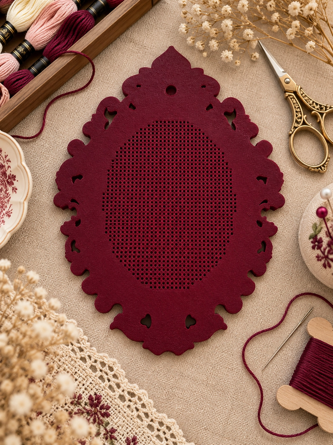 YENİ MODEL VINTAGE OVAL KANAVİÇE TABANI - BORDO