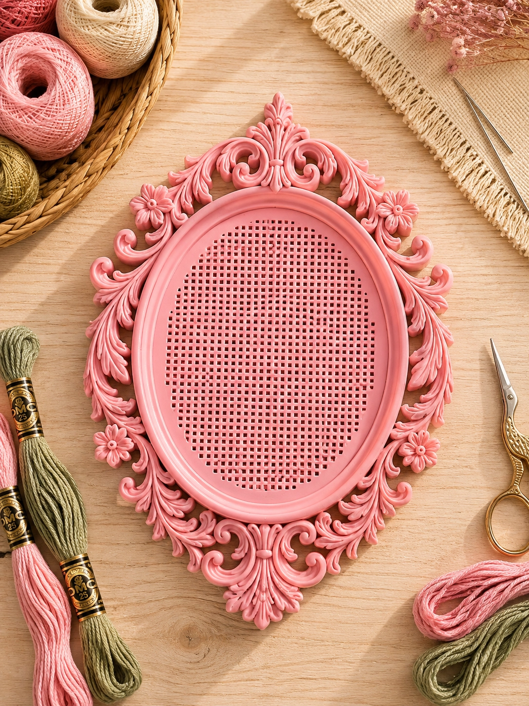 OVAL KANAVİÇE TABANI -PEMBE