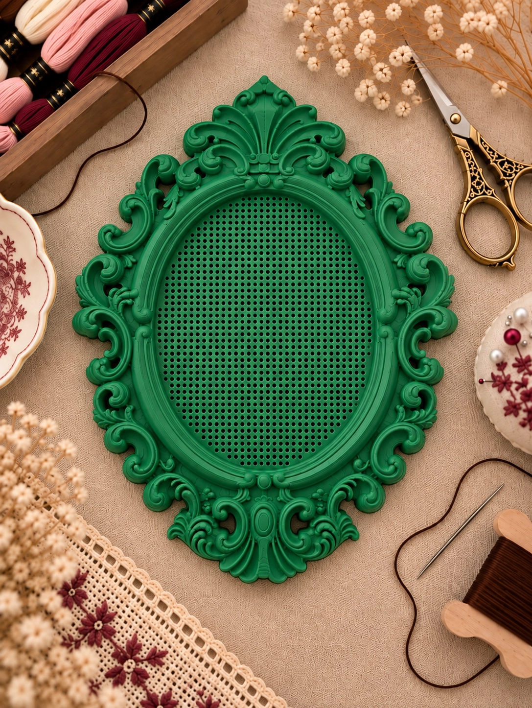 YENİ MODEL VINTAGE OVAL KANAVİÇE TABANI - YEŞİL