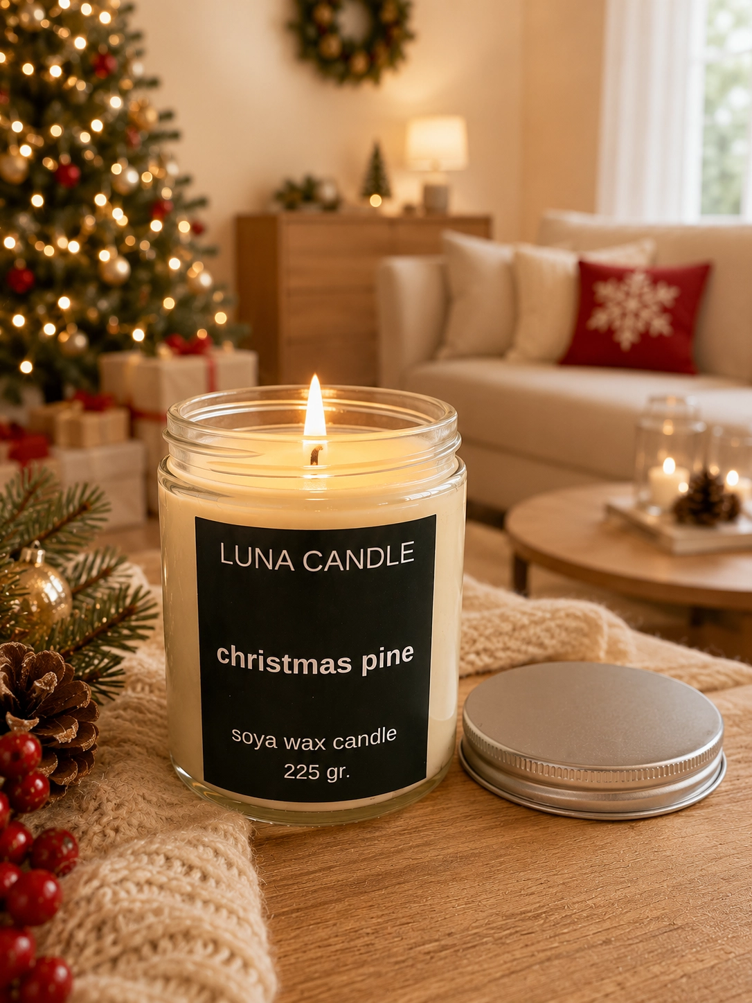 CHRISTMAS & PINE  SOYA WAX CANDLE - 225 GR