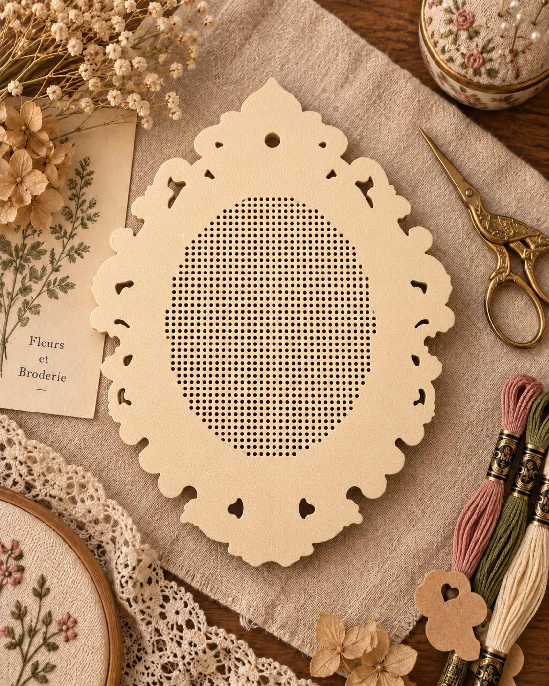 YENİ MODEL VINTAGE OVAL KANAVİÇE TABANI - KREM