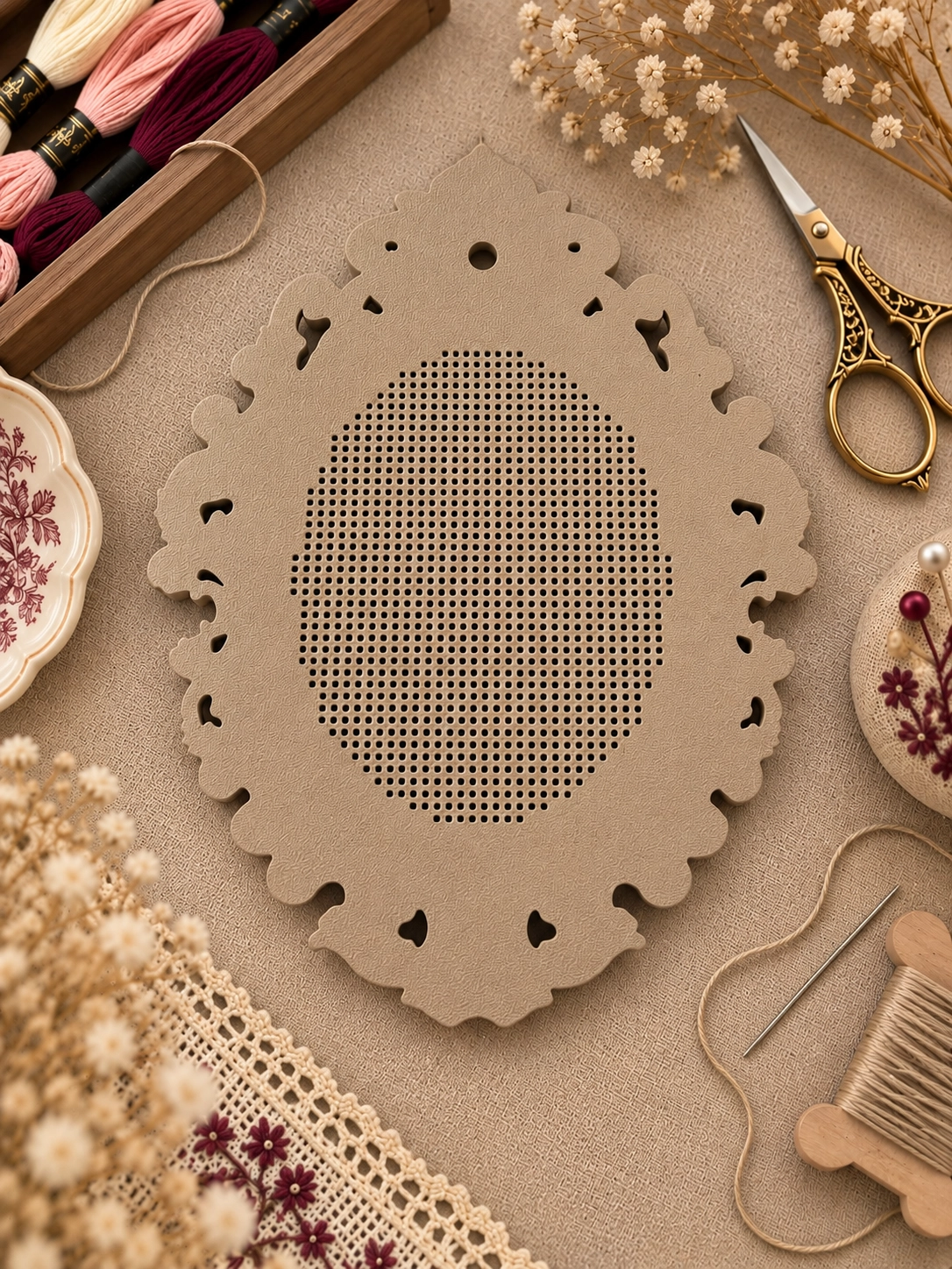 YENİ MODEL VINTAGE OVAL KANAVİÇE TABANI - BEJ