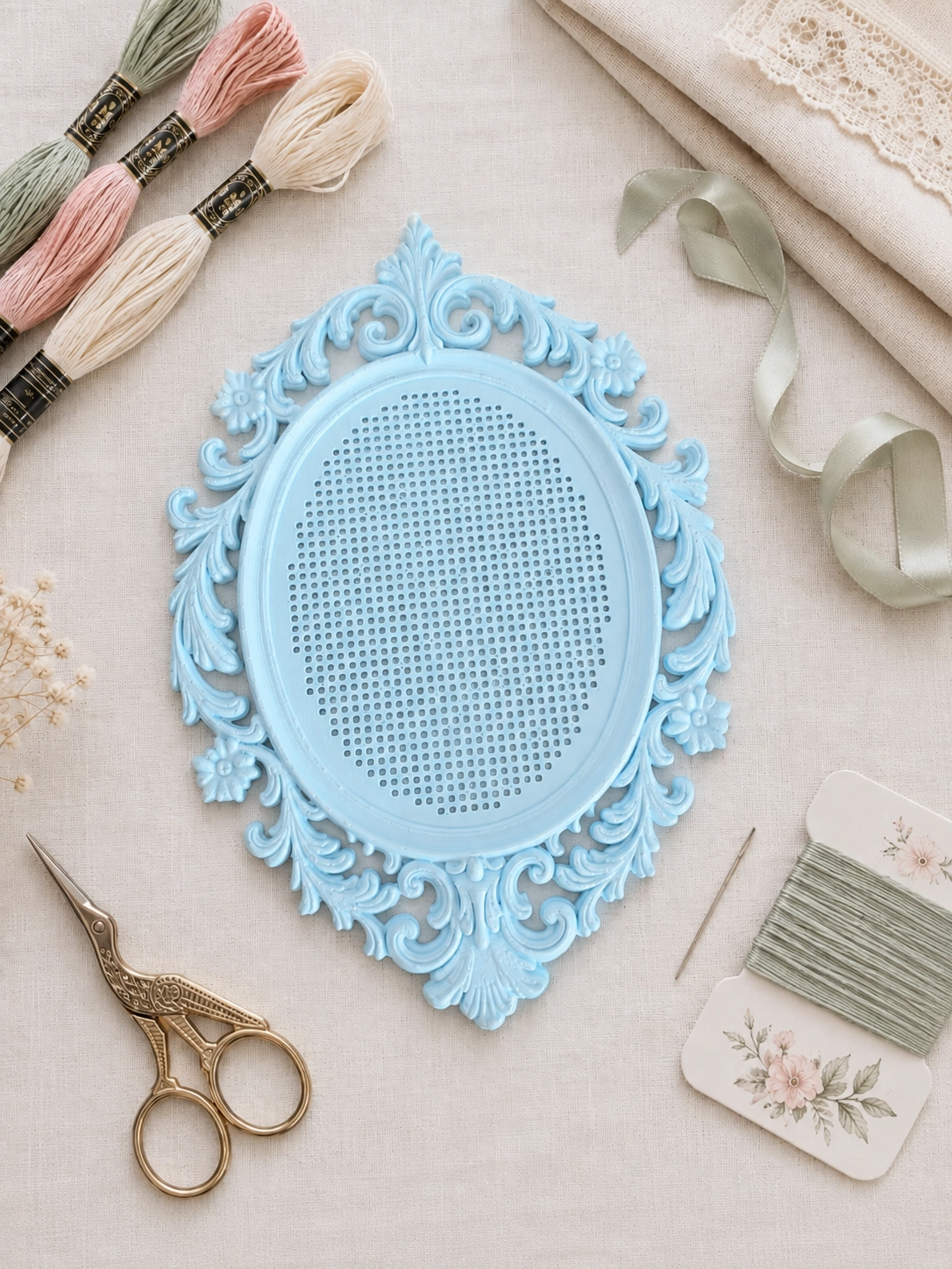 OVAL KANAVİÇE TABANI - BEBE MAVİ