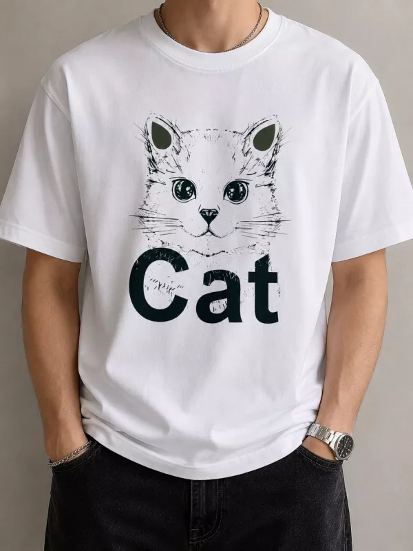 CAT BASKILI T-SHİRT