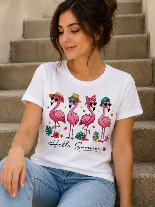 FLAMINGO BASKILI T-SHİRT