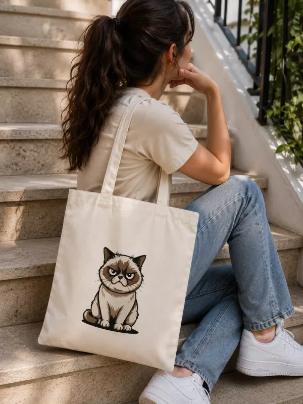 KEDİ BASKILI BEZ ÇANTA ( SÜBLİMASYON )