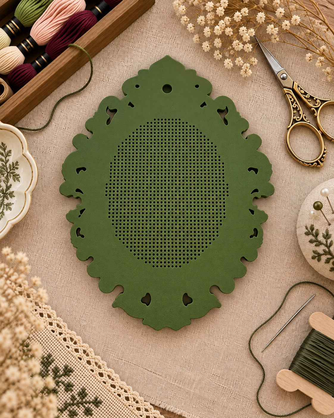 YENİ MODEL VINTAGE OVAL KANAVİÇE TABANI - HAKİ