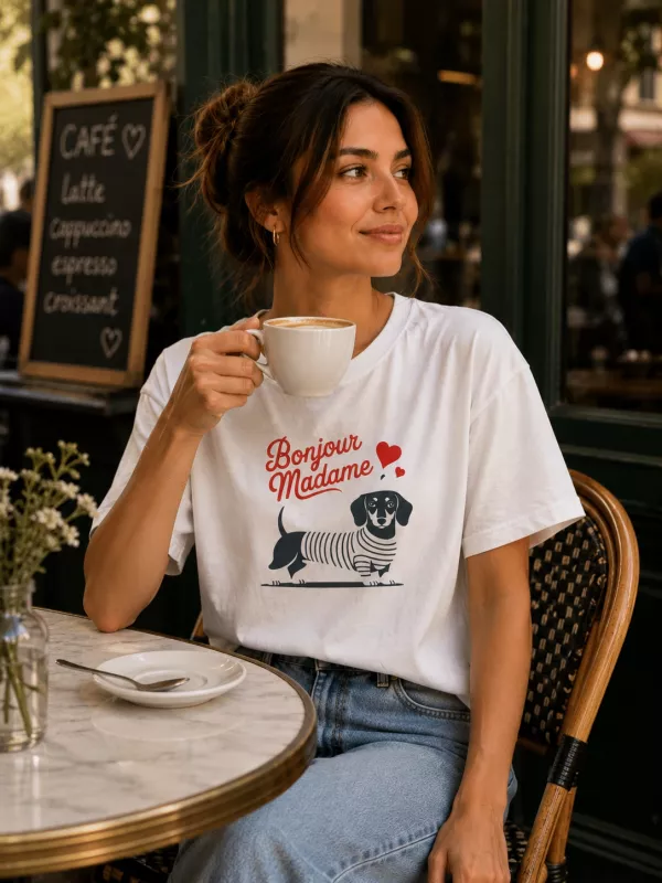 BONJOUR KÖPEK BASKILI T-SHİRT