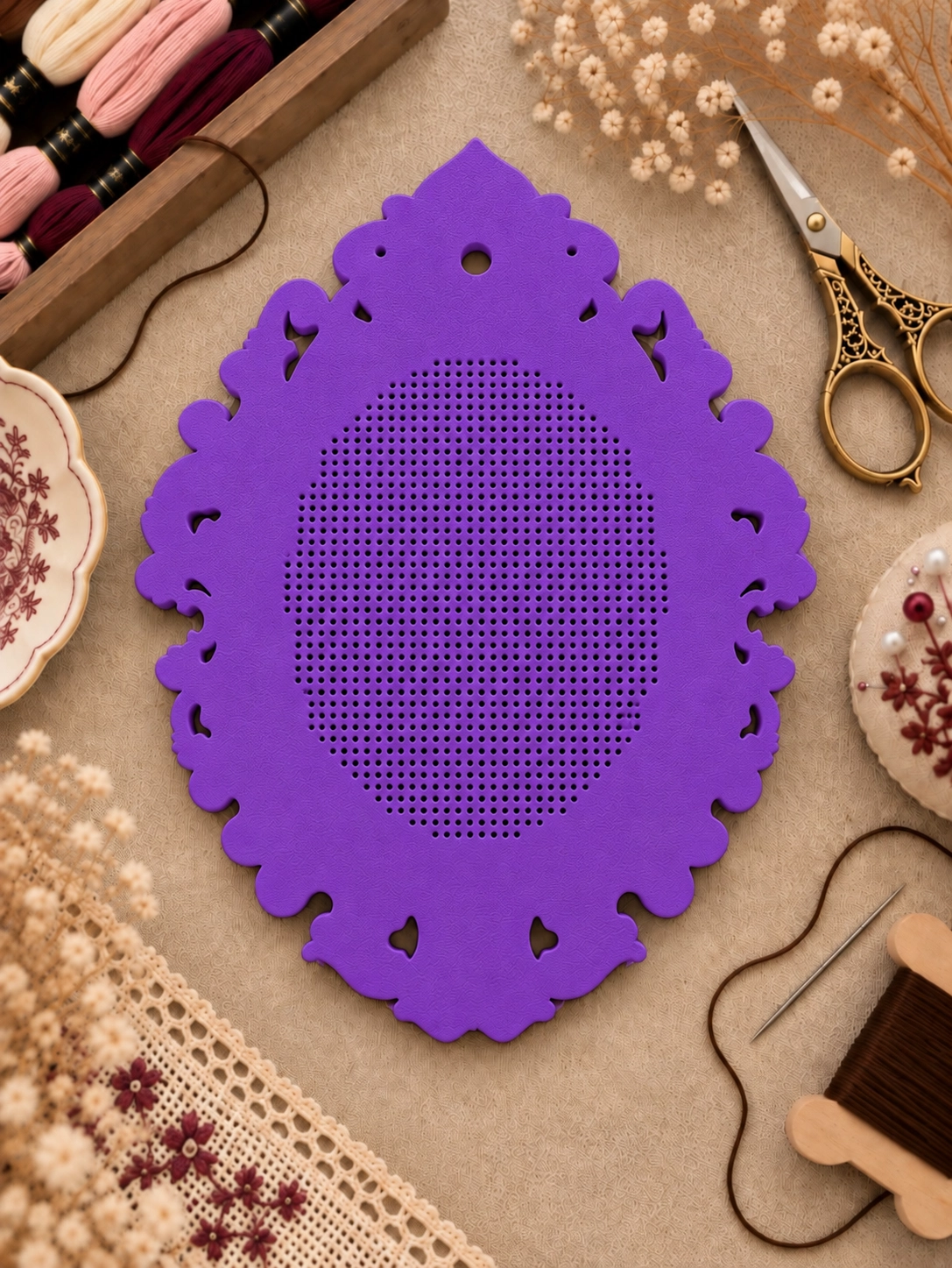 YENİ MODEL VINTAGE OVAL KANAVİÇE TABANI - MOR
