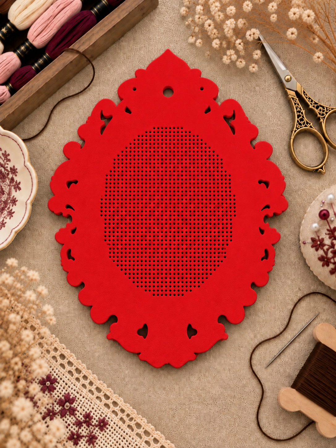YENİ MODEL VINTAGE OVAL KANAVİÇE TABANI - KIRMIZI