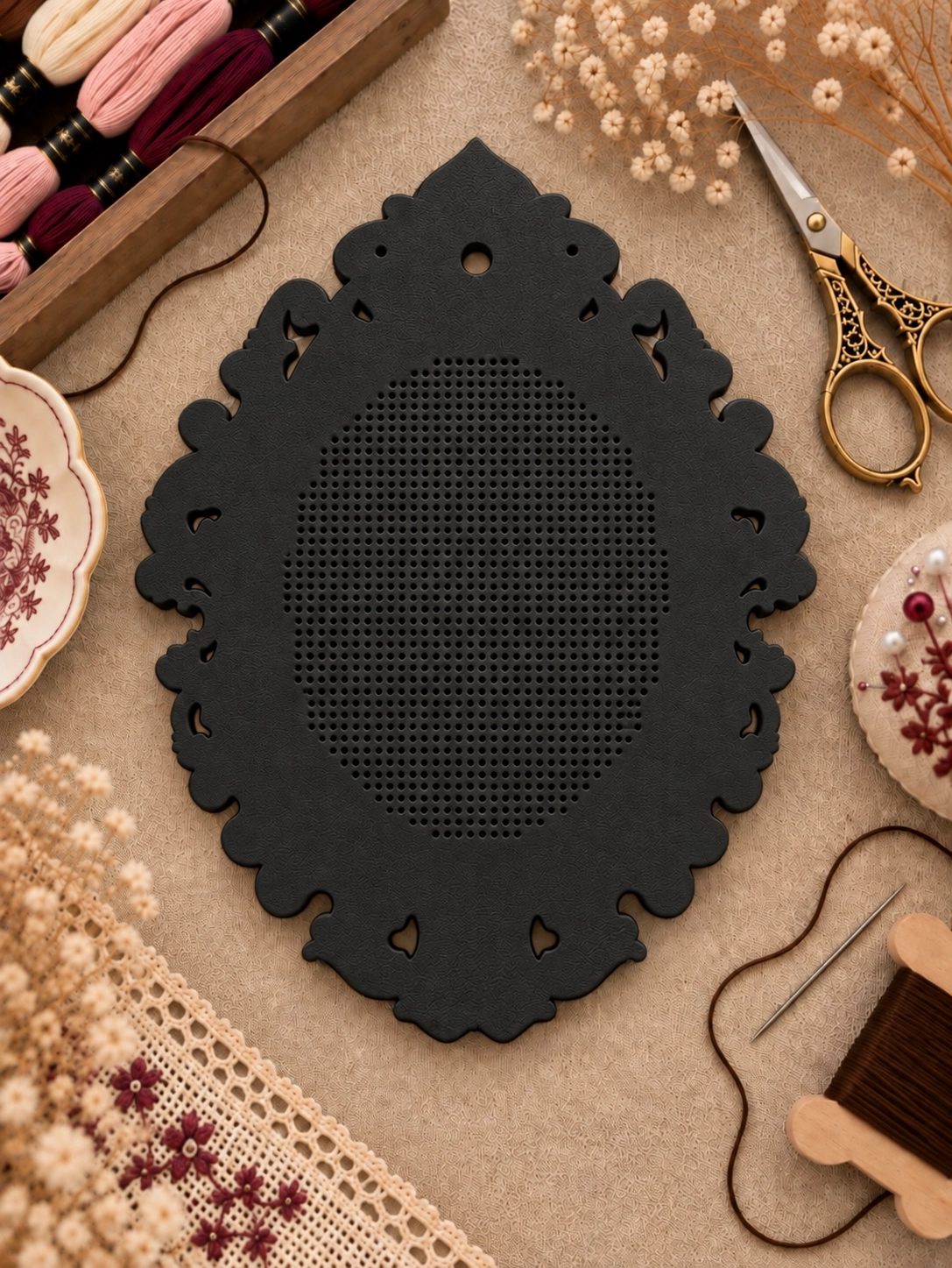 YENİ MODEL VINTAGE OVAL KANAVİÇE TABANI - SİYAH