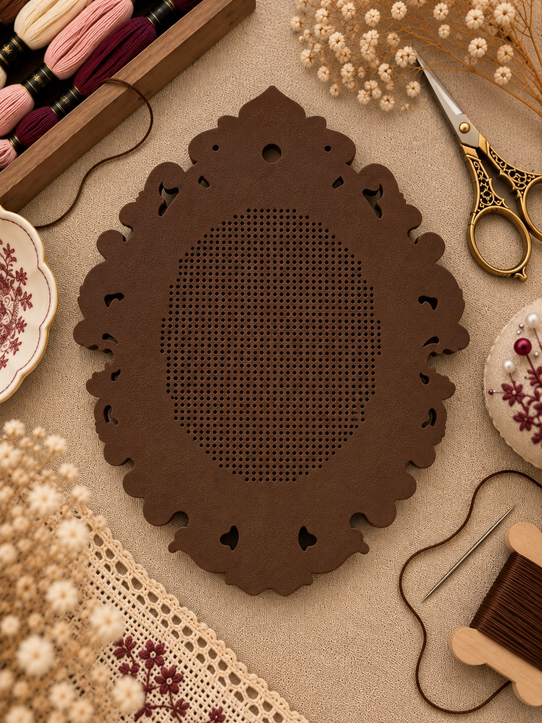 YENİ MODEL VINTAGE OVAL KANAVİÇE TABANI - KAHVE