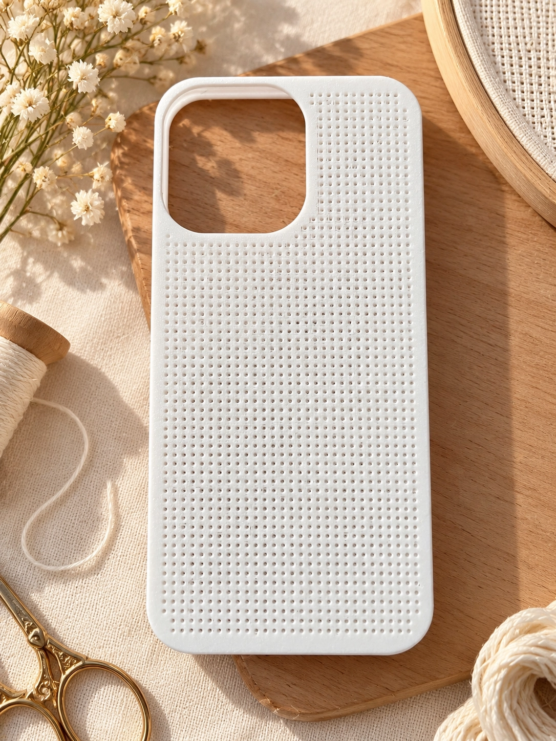 IPHONE 15 PRO MAX KANVİÇE TELEFON KILIFI - BEYAZ