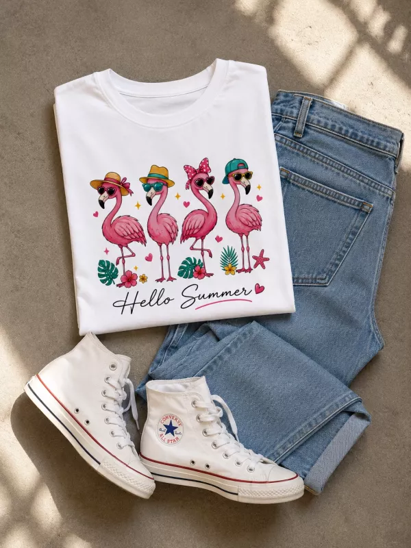 FLAMINGO BASKILI T-SHİRT
