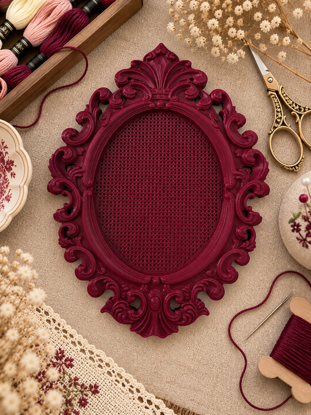 YENİ MODEL VINTAGE OVAL KANAVİÇE TABANI - BORDO
