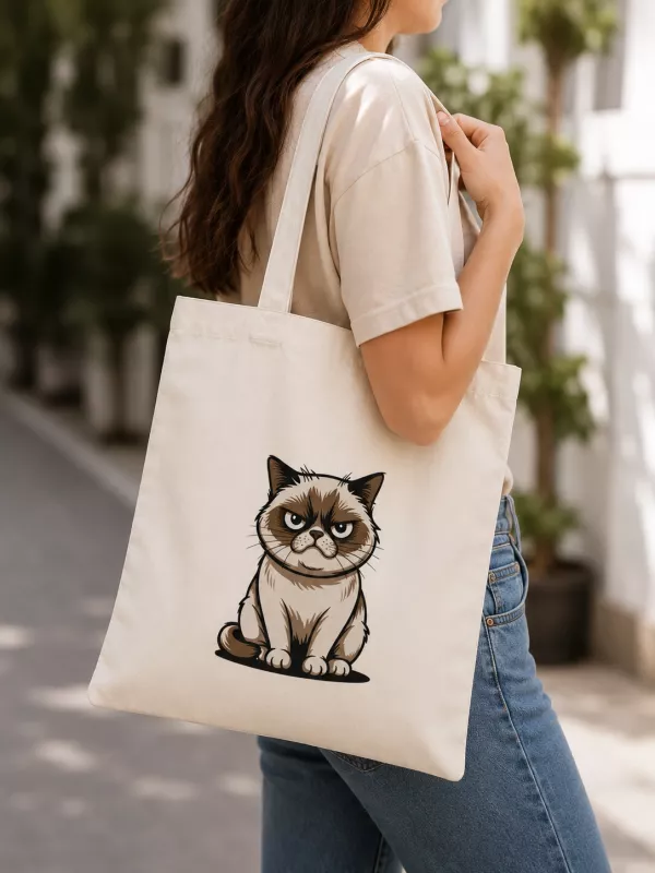 KEDİ BASKILI BEZ ÇANTA ( SÜBLİMASYON )