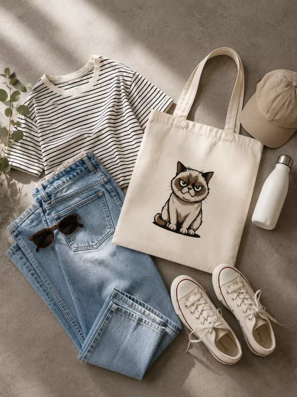 KEDİ BASKILI BEZ ÇANTA ( SÜBLİMASYON )