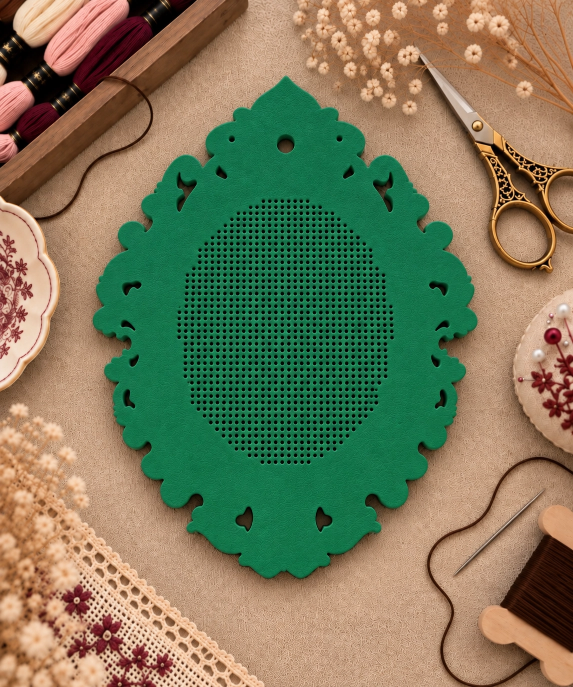 YENİ MODEL VINTAGE OVAL KANAVİÇE TABANI - YEŞİL