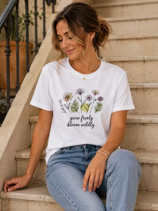 FLOWERSİ BASKILI T-SHİRT