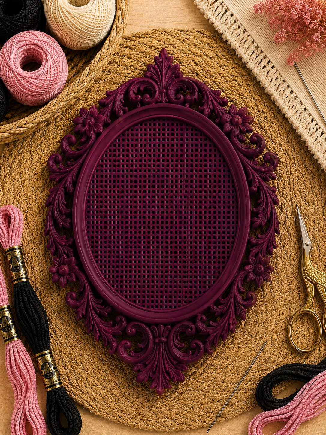 OVAL KANAVİÇE TABANI - BORDO