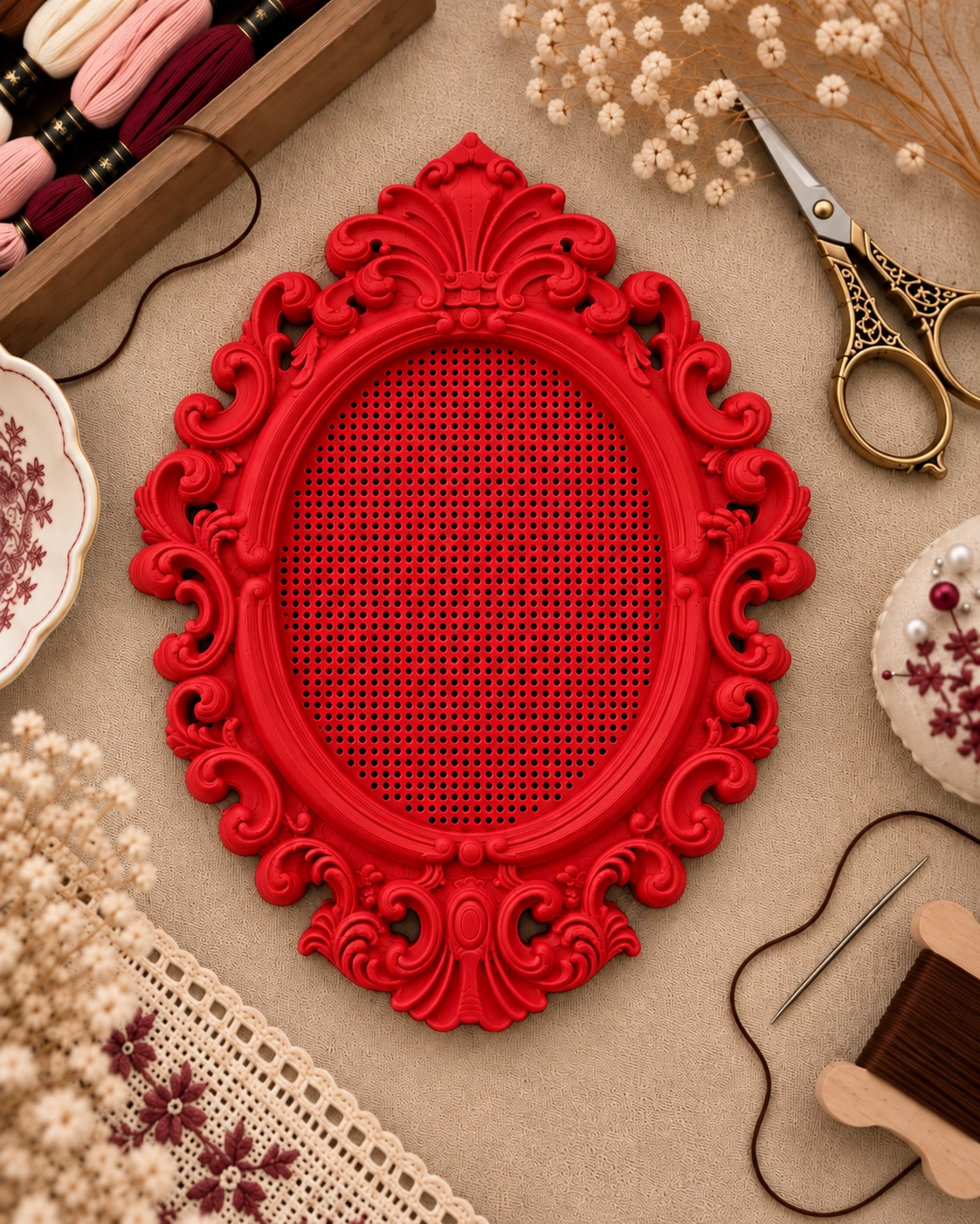 YENİ MODEL VINTAGE OVAL KANAVİÇE TABANI - KIRMIZI