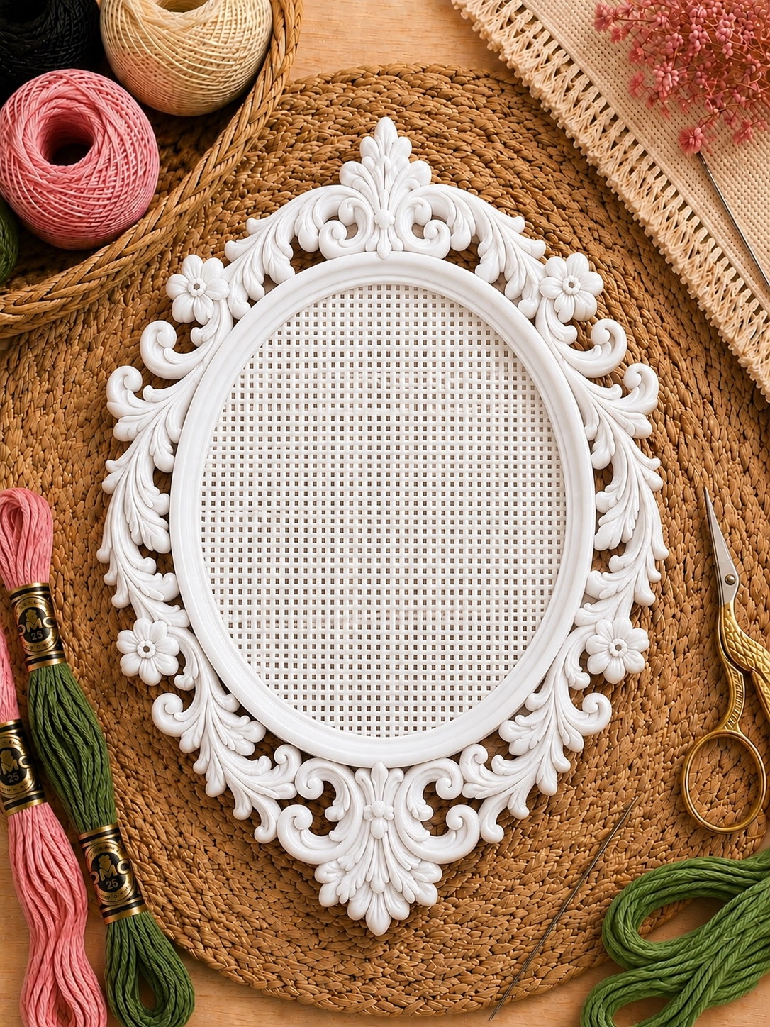 OVAL KANAVİÇE TABANI - BEYAZ