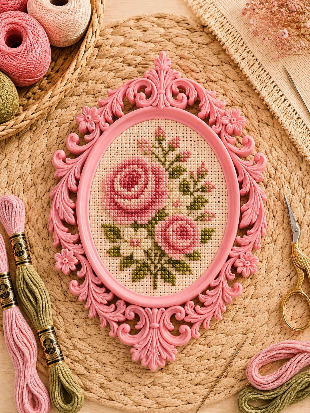 OVAL KANAVİÇE TABANI -PEMBE