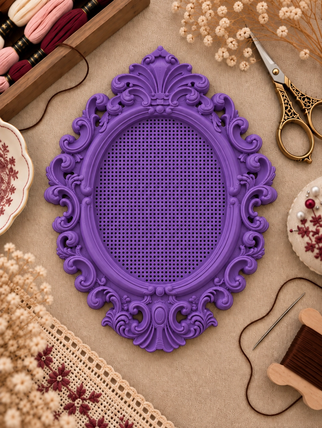 YENİ MODEL VINTAGE OVAL KANAVİÇE TABANI - MOR
