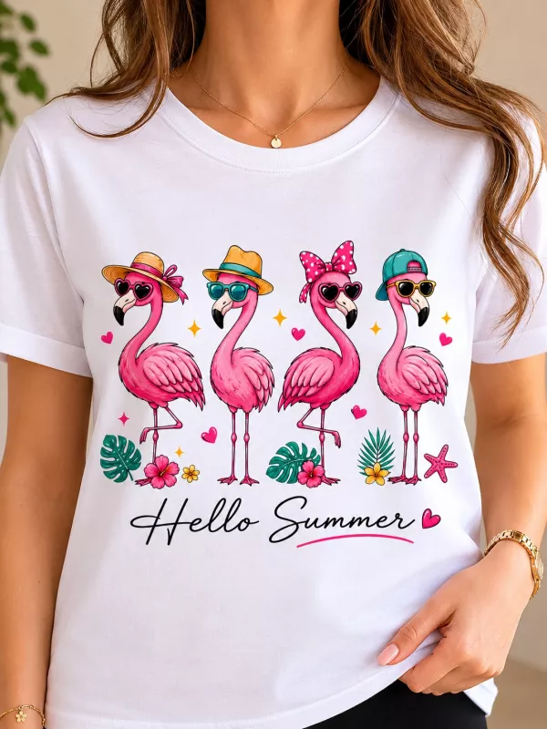 FLAMINGO BASKILI T-SHİRT