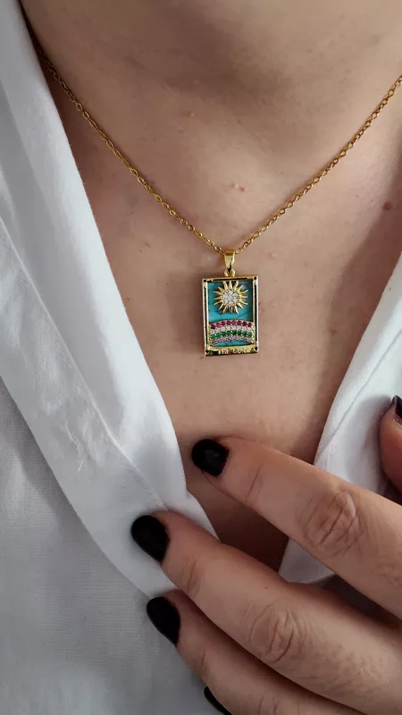 ÇELİK MİNELİ TAROT KOLYE - GÜNEŞ