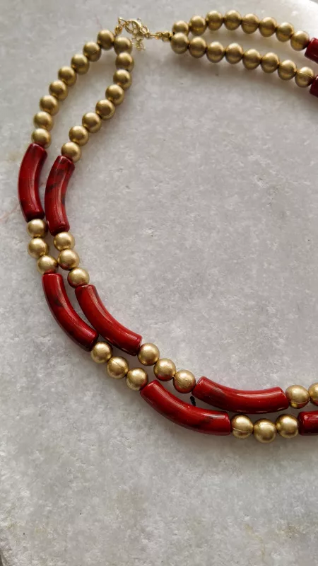 İKİLİ KEMİK GOLD DETAYLI KOLYE