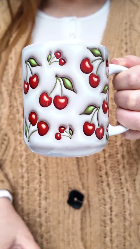 3D KİRAZ BASKILI KUPA BARDAK