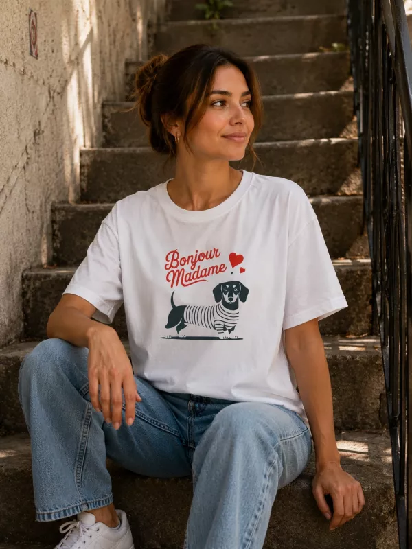 BONJOUR KÖPEK BASKILI T-SHİRT