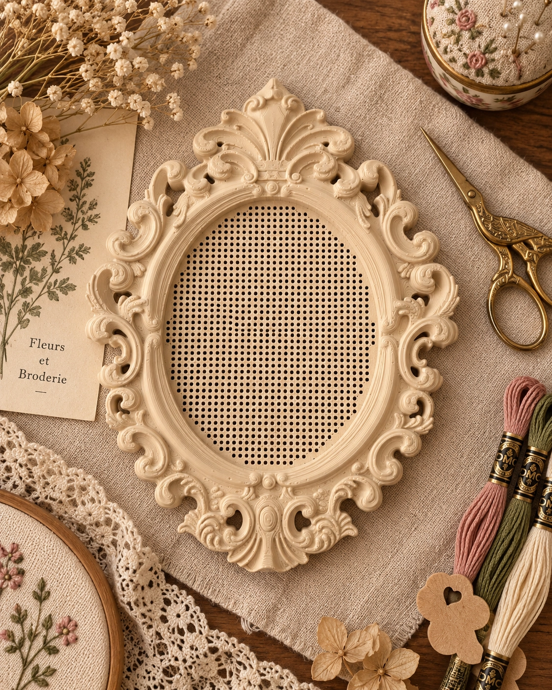 YENİ MODEL VINTAGE OVAL KANAVİÇE TABANI - KREM