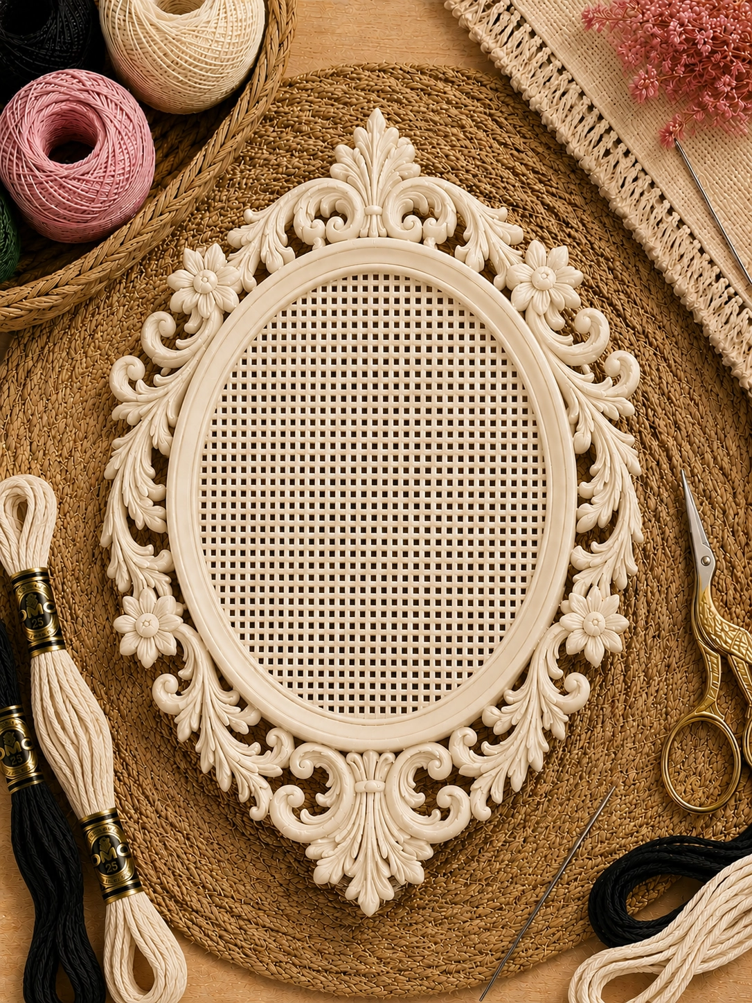 OVAL KANAVİÇE TABANI - KREM