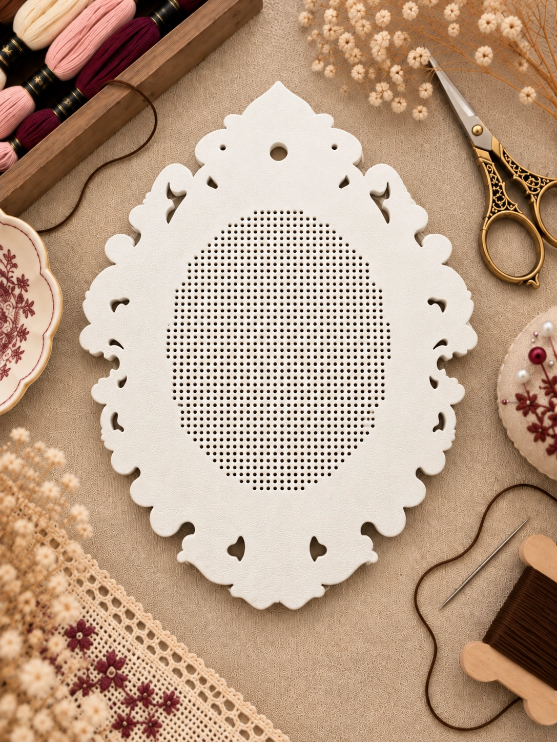 YENİ MODEL VINTAGE OVAL KANAVİÇE TABANI - BEYAZ