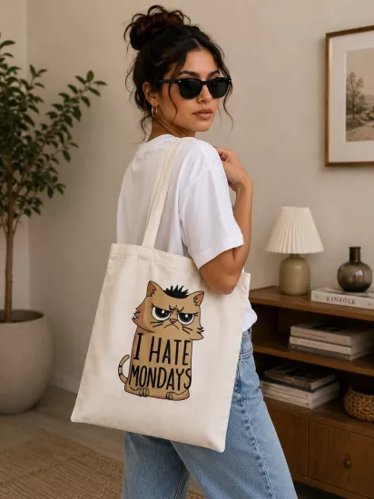 KEDİ BASKILI BEZ ÇANTA