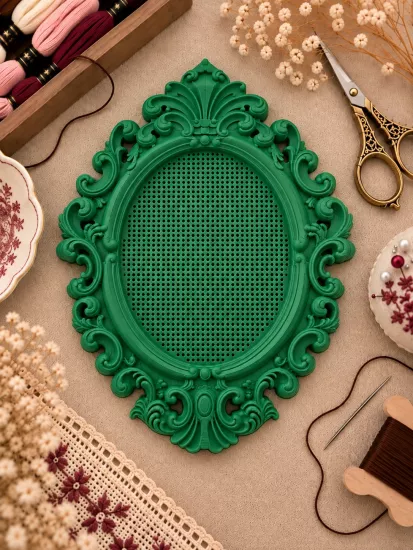 YENİ MODEL VINTAGE OVAL KANAVİÇE TABANI - YEŞİL