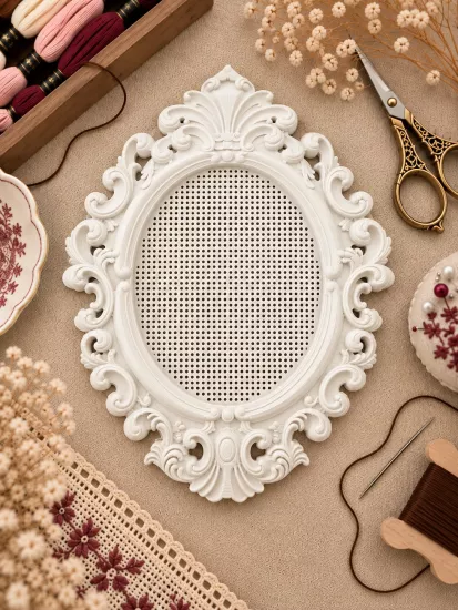 YENİ MODEL VINTAGE OVAL KANAVİÇE TABANI - BEYAZ
