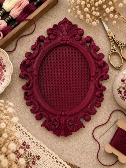 YENİ MODEL VINTAGE OVAL KANAVİÇE TABANI - BORDO