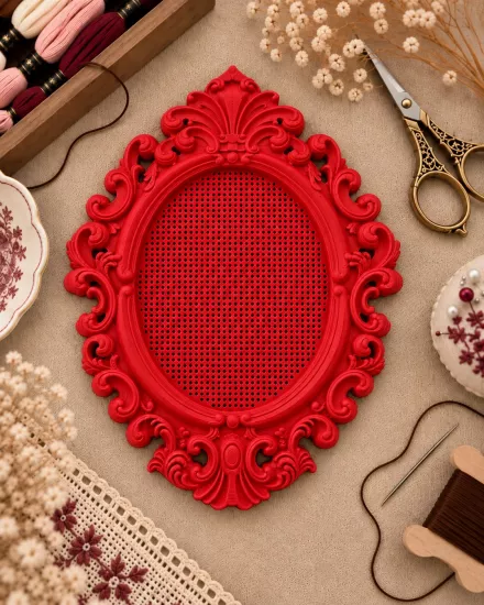 YENİ MODEL VINTAGE OVAL KANAVİÇE TABANI - KIRMIZI