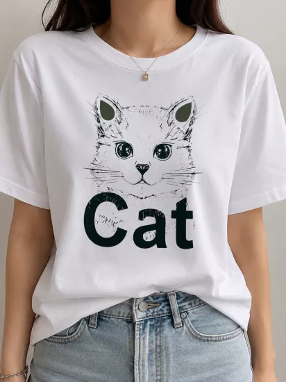 CAT BASKILI T-SHİRT