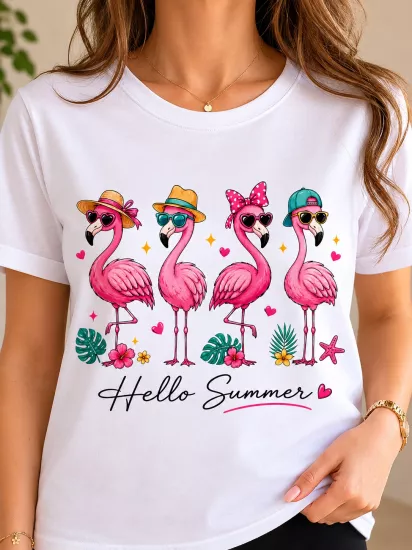 FLAMINGO BASKILI T-SHİRT