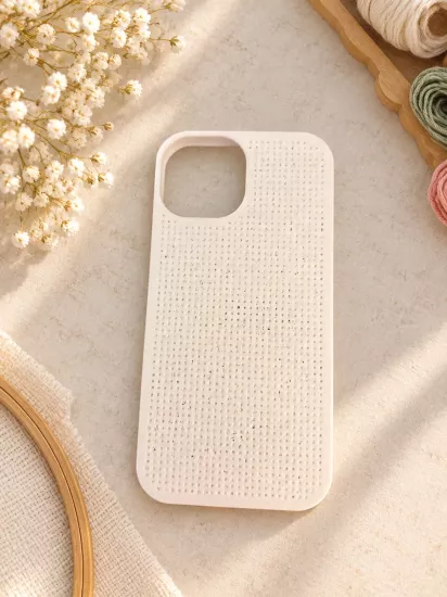 IPHONE 15 KANVİÇE TELEFON KILIFI - BEYAZ